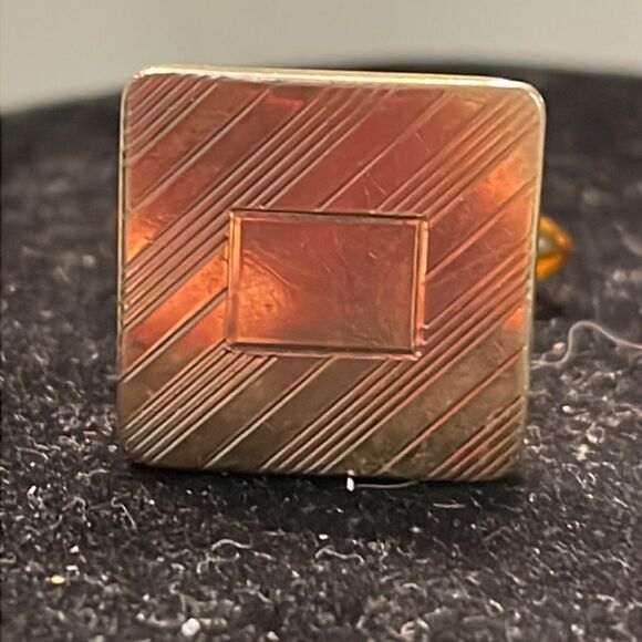 Vintage 60s Krementz square gold filled ribbed engravable bullet back cuff links - Picture 8 of 15